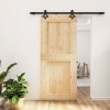 Posuvné dveře s kováním 90 x 210 cm masivní borové dřevo 3203148
