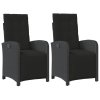 Polohovací zahradní křesla 2 ks s podnožkou černá polyratan 365193