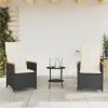 3dílný bistro set s poduškami černý polyratan 365657