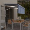 Ručně zatahovací markýza s roletou a LED 3 x 2,5 m modrobílá 3069261