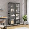 Highboard černý 85 x 40 x 180 cm sklo a ocel 353004