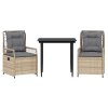 3dílný zahradní jídelní set s poduškami béžový polyratan 3262999