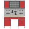 Pracovní skříň a nástěnný panel – 7 kusů – Červená MDF a kov 3321467