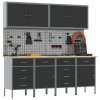 Sada pracovního kabinetu a pegboardu 10 kusů, černá MDF a kov 3321488