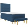 Postel s boxspringem s matrací a lavicí modrá 100x200 cm Tkanina 3344358