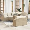 9kusová sada zahradních sofa s polštáři béžový poly ratan 3348667