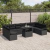 Sada zahradního sofa vidaXL 11 kusů s polštáři, černý polyratan, Sedačka vidaXL pro 2 osoby s polštáři, černý polyratan 3348899