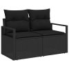 Sada zahradního sofa vidaXL 11 kusů s polštáři, černý polyratan, Sedačka vidaXL pro 2 osoby s polštáři, černý polyratan 3348899
