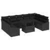 10dílná zahradní sofa set s polštáři černý poly ratan 3349069