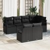 Sada zahradního sofa vidaXL 7 kusů s polštáři Černá Polyratan, Sada zahradního sofa vidaXL 2-místná s úložným prostorem a polštáři Černá Polyratan 3355092