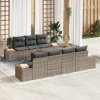 8dílný set zahradního sofa s polštáři šedý poly ratan 3348040