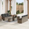 9dílný zahradní sofa set s polstry šedý poly ratan akácie 3362093