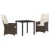 Zahradní jídelní souprava s polštářem 3 pcs Hnědá Poly ratan 3379541