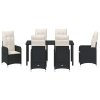 Zahradní jídelní souprava s polštářem 7 pcs Černá Poly ratan 3379636