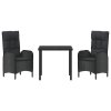 Zahradní jídelní souprava s polštářem 3 pcs Černá polyratan 3380113