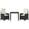 Zahradní jídelní souprava s polštářem 3 pcs Černá polyratan 3380365