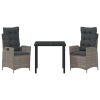 Zahradní jídelní souprava s polštářem 3 pcs Šedá polyratan 3380498