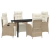 Zahradní jídelní souprava s polštářem 5 pcs Béžová polyratan 3380556