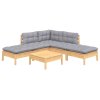 6dílná zahradní sedací souprava s šedými poduškami borovice 3096315