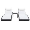 Zahradní lehátka 2 ks se stolkem polyratan a textilen černá 44894