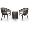 3dílný bistro set s poduškami PE ratan hnědý 48139