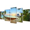 Set tištěných obrazů na plátně pláž s houpací sítí 200 x 100 cm 241563