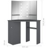 Rohový toaletní stolek s LED světlem šedý 111 x 54 x 141,5 cm 326532