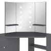 Rohový toaletní stolek s LED světlem šedý 111 x 54 x 141,5 cm 326532