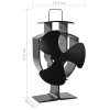 Teplem poháněný ventilátor na kamna 3 lopatky černý 51236