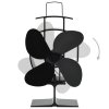 Teplem poháněný ventilátor na kamna 4 lopatky černý 51237