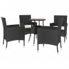 5dílný zahradní bistro set s poduškami černý polyratan 3187433