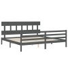 Rám postele s čelem šedý 200 x 200 cm masivní dřevo 3195178