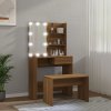 Toaletní stolek sada s LED hnědý dub kompozitní dřevo 3114114