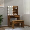 Toaletní stolek sada s LED kouřový dub kompozitní dřevo 3114112