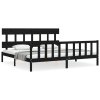 Rám postele s čelem černý 200 x 200 cm masivní dřevo 3193360