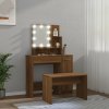 Toaletní stolek sada s LED hnědý dub kompozitní dřevo 3114122