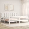 Rám postele s čelem bílý Super King Size masivní dřevo 3194132