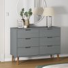 Zásuvková komoda MOLDE šedá 113x40x80 cm masivní borové dřevo 350509