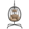Závěsné křeslo ve tvaru vejce s polštářem, taupe, polyratan a ocel 360047