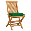 Zahradní židle se zelenými poduškami 6 ks masivní teak 3065610