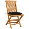 Zahradní židle s černými poduškami 4 ks masivní teak 3062590