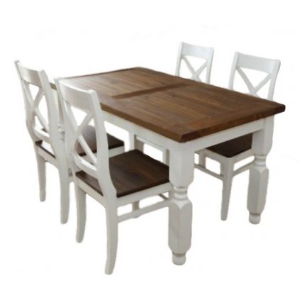 Rustikální jídelní stůl SWEET HOME MES2 nohy vyřezávané (Barevné provedení Bílá - ořech lak, Rozměr stolu 180 x 90 cm)
