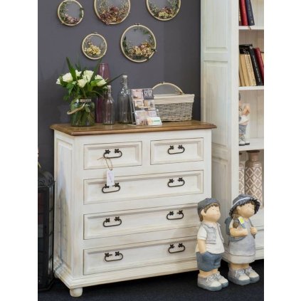 Rustikální komoda WHITE HOME COM05 (Barevné provedení Antická bílá K16 - antická bílá K16)