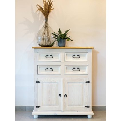 Rustikální komoda WHITE HOME COM07 (Barevné provedení Antická bílá K16 - antická bílá K16)