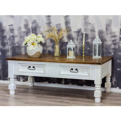 Rustikální konferenční stolek WHITE HOME MES07A vyřezáváné nohy (Barevné provedení Antická bílá K16 - antická bílá K16)