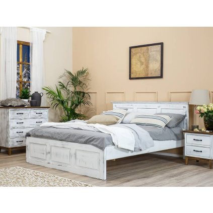 Rustikální postel KOLMAR ACC03 200x200 cm (Barevné provedení Antická bílá - K16)