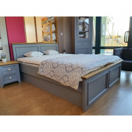 Manželská postel PROVENCE L3P s úložným prostorem olivová, šedomodrá (Barevné provedení Šedomodrá, Rozměry postele 90 x 200 cm)