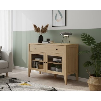 65764 15 komoda supik prosklena dvirka buk masiv lak