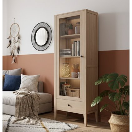 65818 3 vitrina proskledna jednodverova buk masiv lakovany