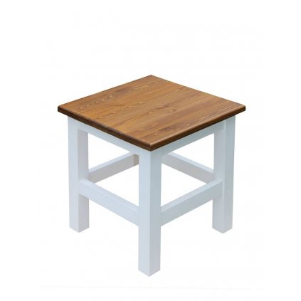 Dřevěný taburet SWEET HOME 40x40 cm SKLADEM (Barevné provedení Bílá - světle hnědá medová lak)